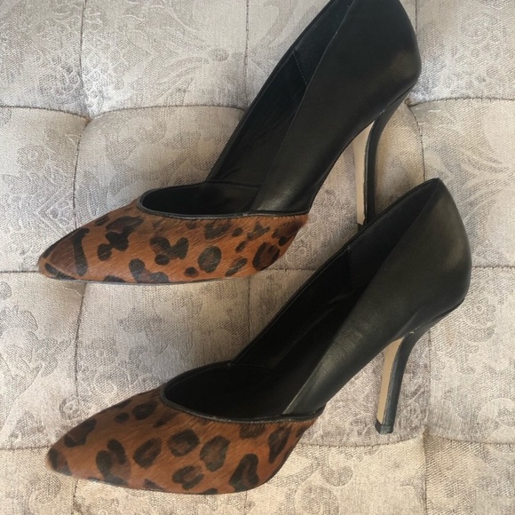Le Chateau Black Leather Animal Print Pony Hair High Heel Size 6 - Picture 2 of 12
